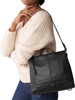 Fossil Black Pebbled Leather Convertible Shoulder Bag